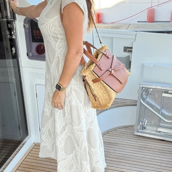 Loewe Dual Gate Satchel in Raffia & Brown Leather - Picture 6 of 8